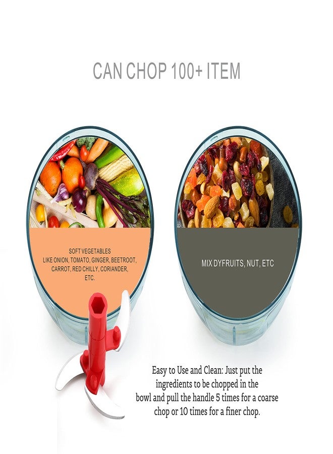 ELLORA Premium Handy Pull and Cut Chopper, 750 ml Vegetable & Fruit Chopper, Blue-Red - Image 3